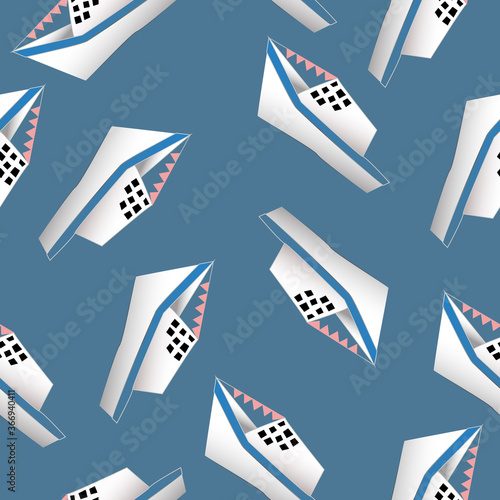 Endless pattern of paper boats on a blue background