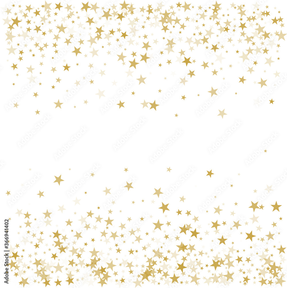 Gold stars background, sparkling christmas lights confetti falling isolated on white. magic shining Flying stars glitter cosmic backdrop, sparkle vector border Gold stars background, sparkling christmas lights confetti falling isolated on white. magic shining Flying stars glitter cosmic backdrop, sparkle vector border