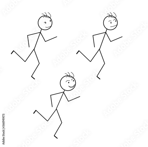 stick man runs isolated on a white background with different emotions on his face