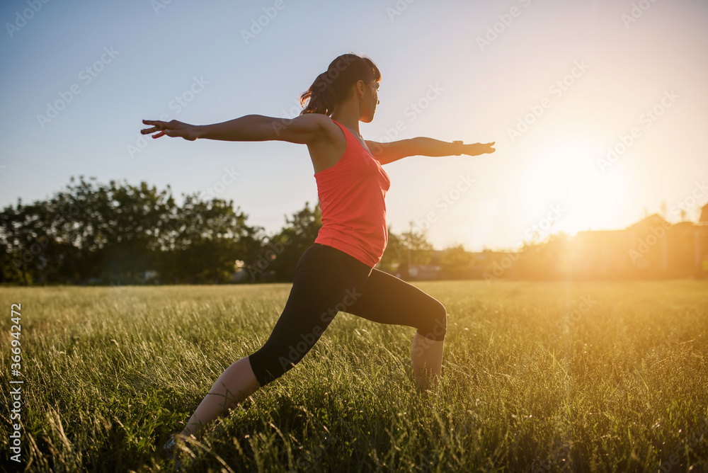 Young beautiful woman is making sport, she is doing the yoga exercises on a grass in the midst of nature on sunset. Young beautiful woman is making sport, she is doing the yoga exercises on a grass in the midst of nature on sunset.