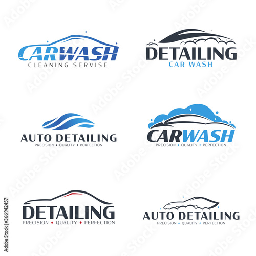 Set of Car Wash logos. Cleaning Car, Washing and Service. Vector logo with auto.