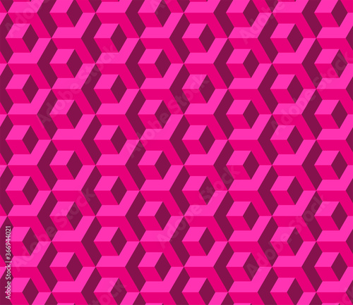 Abstract seamless pattern of geometric cubes. Pink color. 3D vector background. Modern stylish texture.