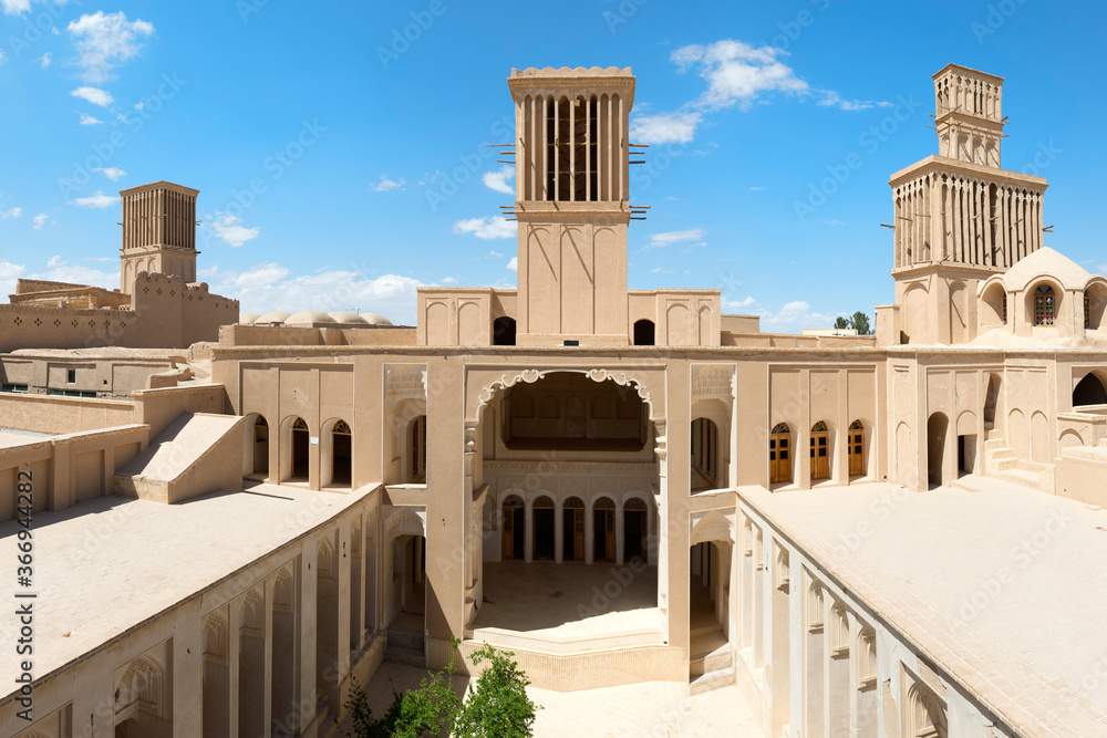 Aghazadeh Mansion courtyard and wind catcher, Abarkook, Yazd Province, Iran