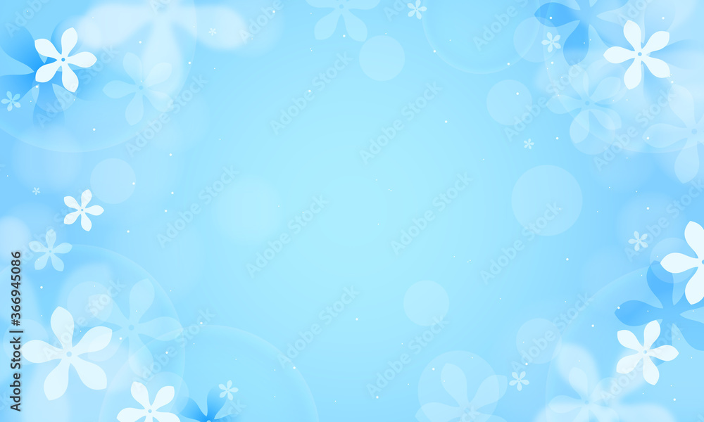 Jasmine flowers background vector illustration. Beautiful blue bokeh background
