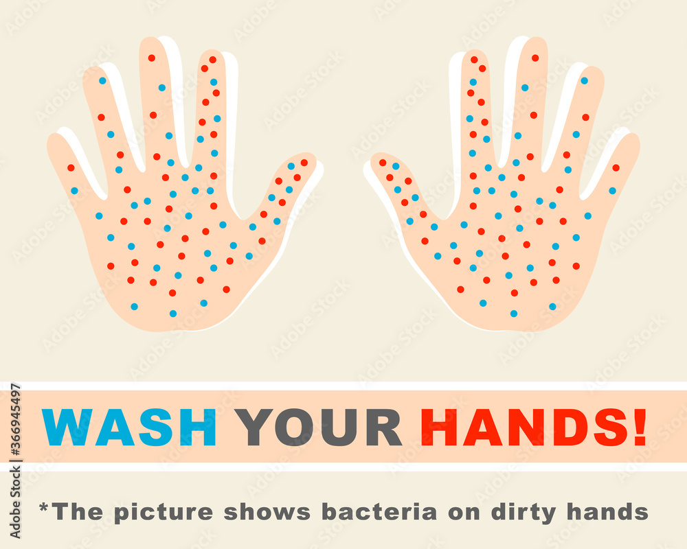 Wash you hands Icon or Poster. Vector silhouette image of hands with bacteria. Wash you hands Icon or Poster. Vector silhouette image of hands with bacteria.
