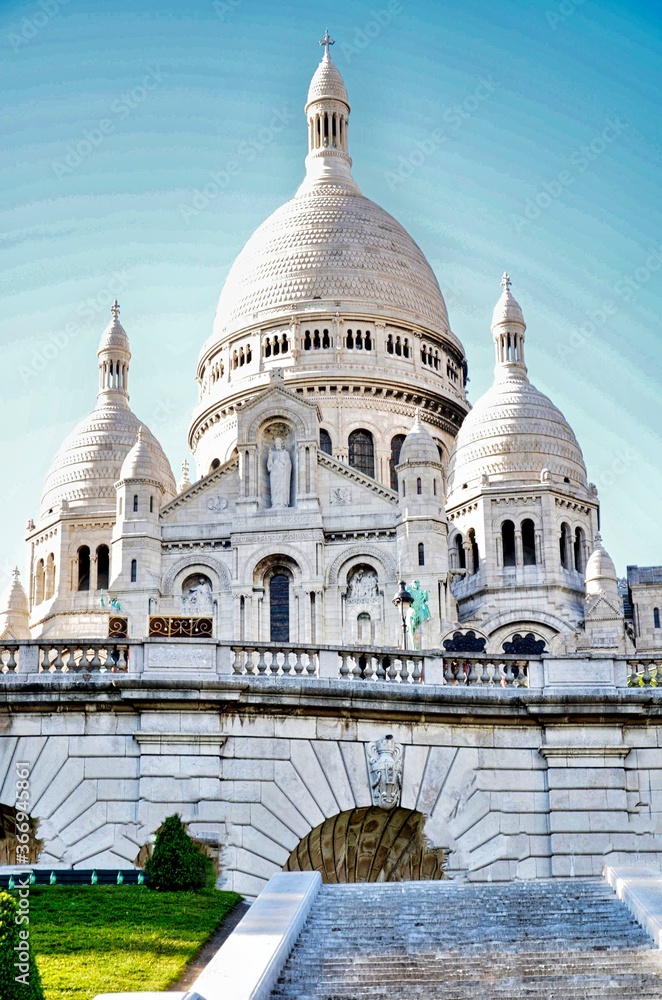 view of the basilica of sacre coeur in montmartre in france in paris