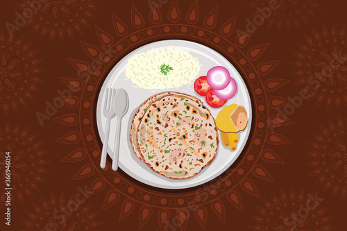 Indian cuisine - food plate or thali artwork