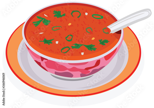 Hot tomato soup served in bowl