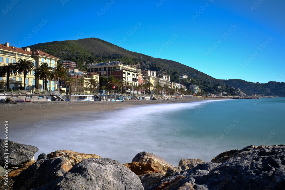the Ligurian coast of the province of Savona with Spotorno and the island of Bergeggi
