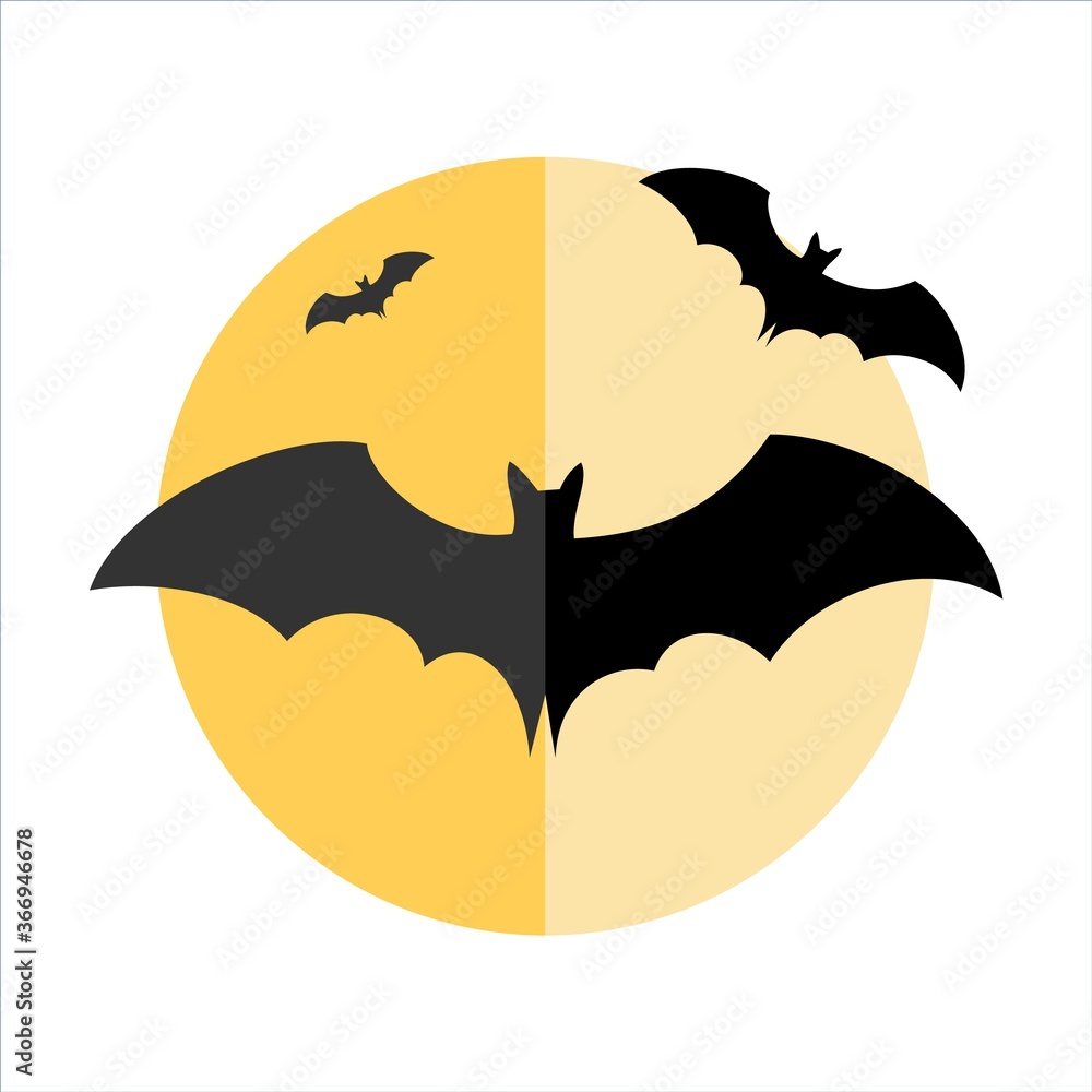 Bats Flying with Full Moon Background Halloween Vector Isolated White