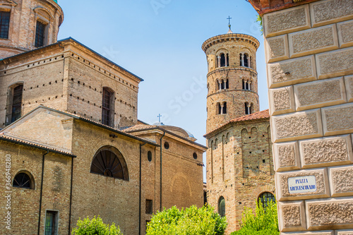 Ravenna Cathedral, Archiepiscopal museum and Baptistery of Neon exterior, behind the Duomo of Ravenna. Relics of early Christian Ravenna are preserved, including mosaics from first cathedral church photo