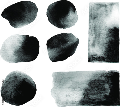 Black watercolor ink paper texture abstract background isolated elements