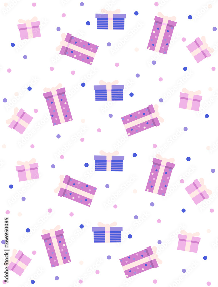 Vector flat modern pattern with present boxes. Background pattern for decor, banner, card, paper, textile. Happy Birthday, Christmas presents. Vector flat modern pattern with present boxes. Background pattern for decor, banner, card, paper, textile. Happy Birthday, Christmas presents.
