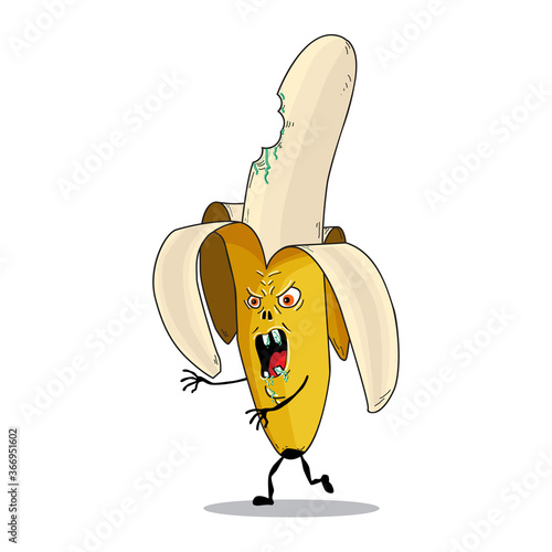 Vector funny banana zombie. Character for Halloween.