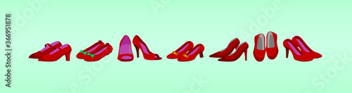 set of red sparkly shoes with inserts of precious stones rubies. stock vector illustration.