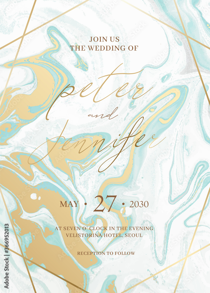 Marble wedding invitation cards set. Luxury wedding invite cards with golden marble texture and gold border pattern vector design template Marble wedding invitation cards set. Luxury wedding invite cards with golden marble texture and gold border pattern vector design template
