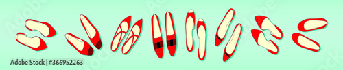 set of red sparkly shoes with inserts of precious stones rubies. stock vector illustration.