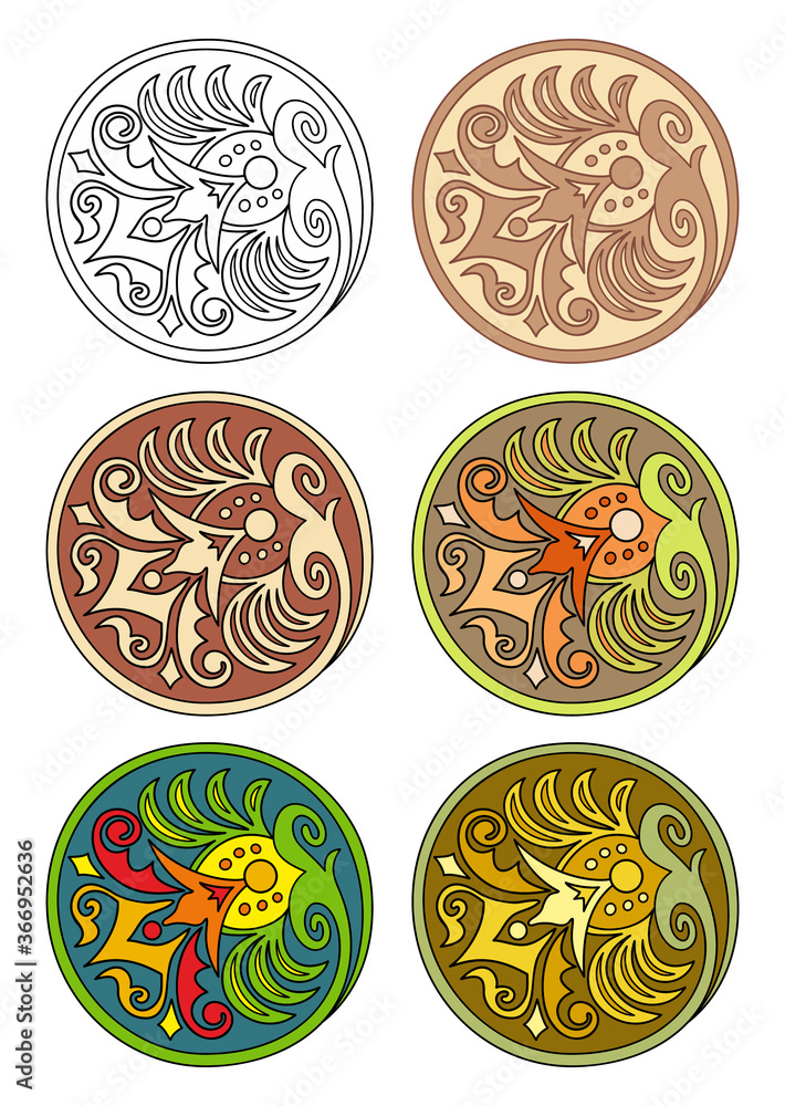 Vector set of circles with floral elements Vector set of circles with floral elements