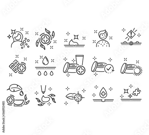 Dermatology icons. Paraben chemical formula icons.