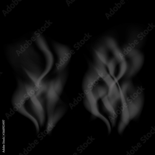 Smoke vector collection, isolated, transparent background. Delicate white cigarette smoke waves