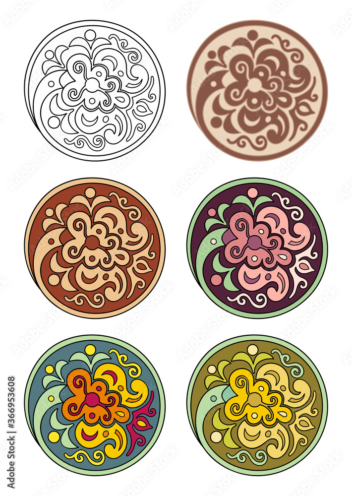 Vector set of circles with floral elements Vector set of circles with floral elements