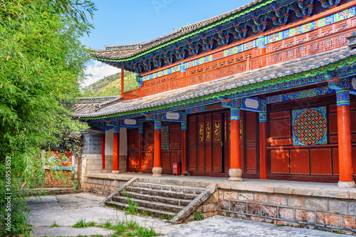 Colorful wooden building in the Old Town of Lijiang, China
