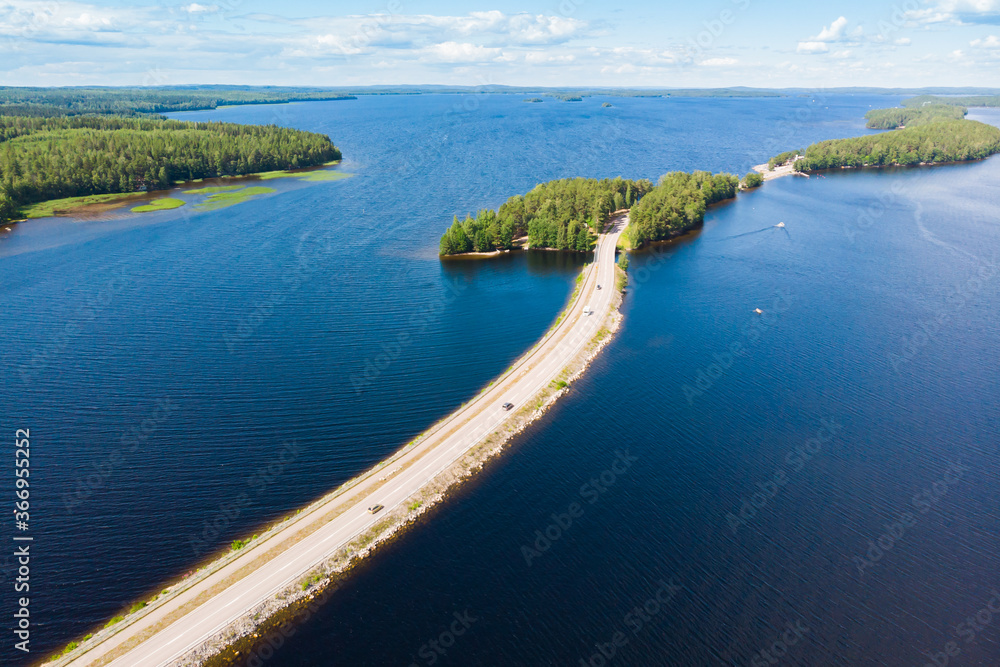 Aerial view of Pulkkilanharju Ridge on lake Paijanne, Paijanne National Park, Finland.