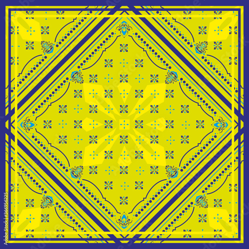 Seamless pattern based on square ornament paisley Bandana Print for boys and girls. motive for print on fabric or papper