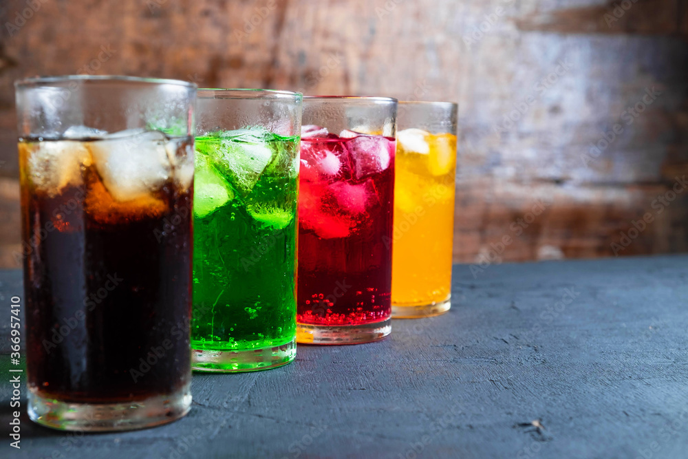 Soft drinks in the glass on the table Soft drinks in the glass on the table