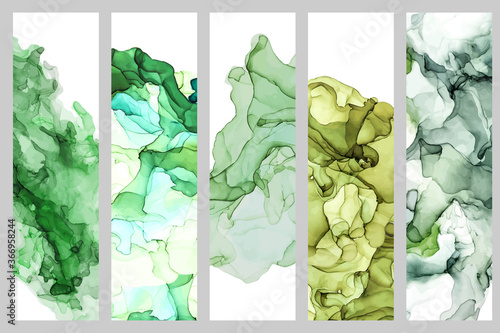 Set of five bookmarks decorated with liquid ink texture