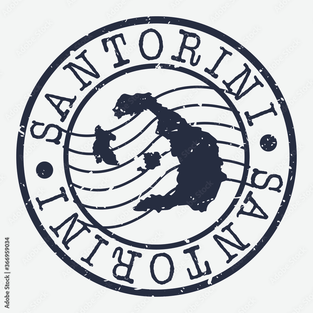 Santorini Greece Stamp Postal. Map Silhouette Seal. Passport Round Design. Vector Icon. Design Retro Travel. - obrazy, fototapety, plakaty 