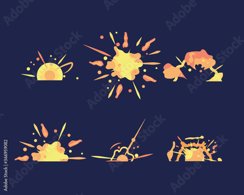 Cartoon explosion boom storyboard comics game design. Comic boom effects.  Red dynamite cloud and boom.