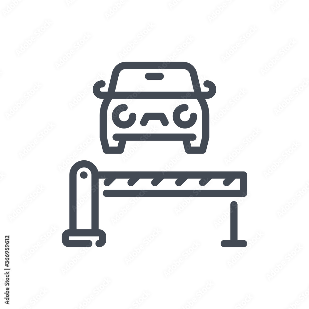 Car with Barrier line icon. Private Parking Zone vector outline sign.