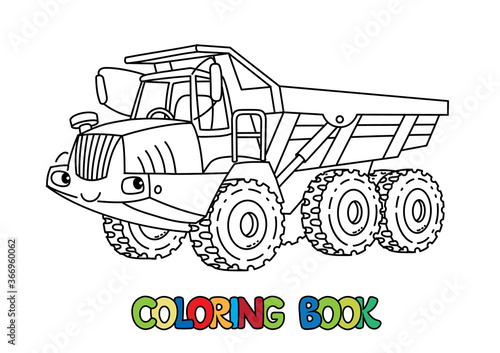 Articulated dump truck car with eyes coloring book