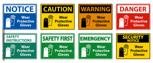 Wear protective gloves sign on white background
