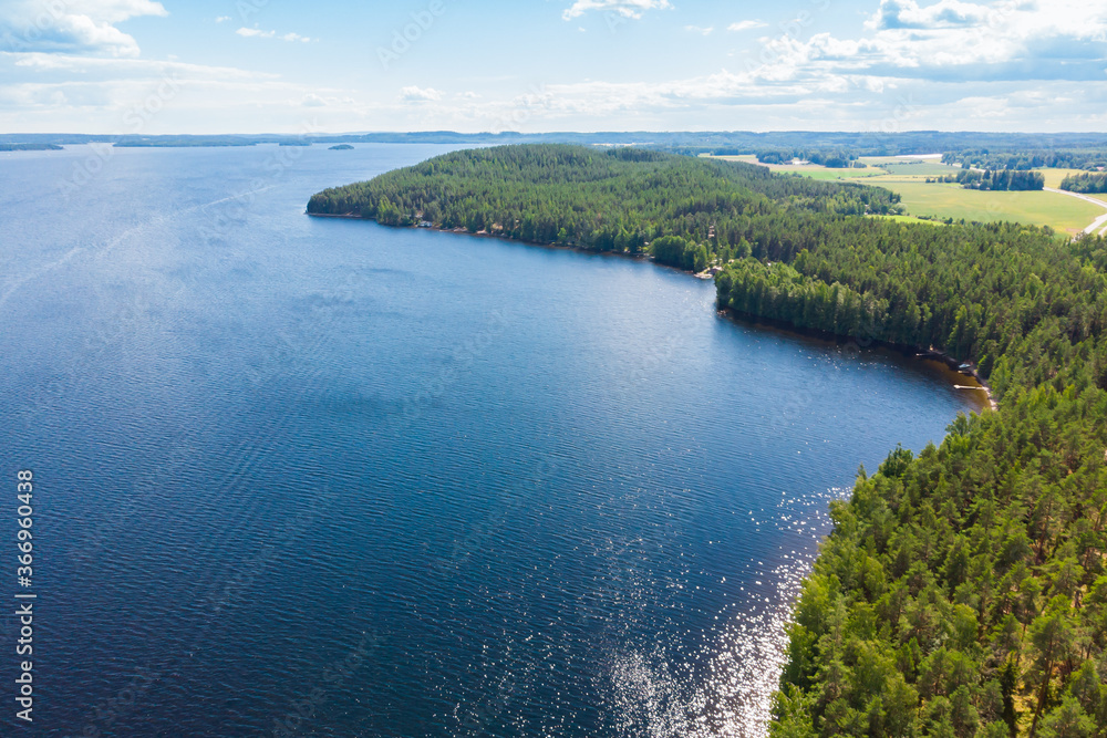 Aerial view of Pulkkilanharju Ridge on lake Paijanne, Paijanne National Park, Finland.