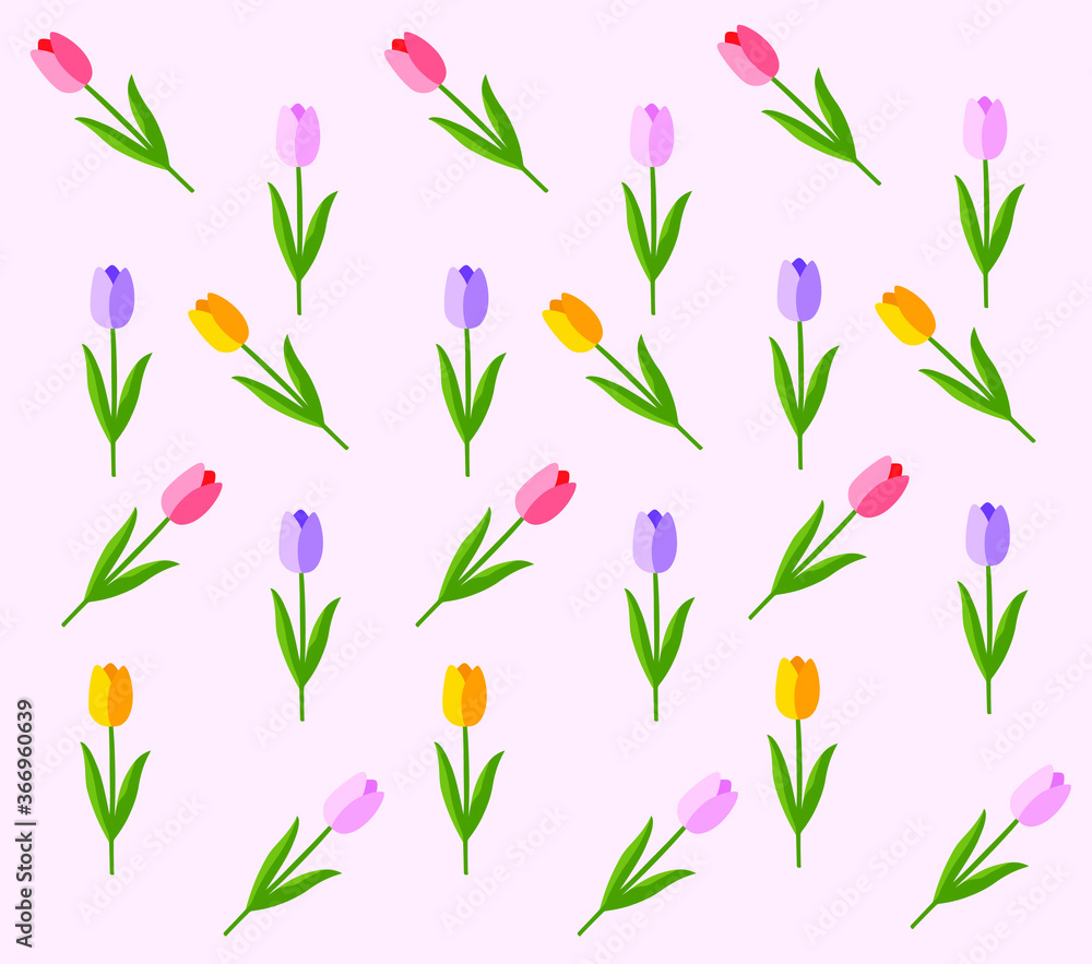 Obraz premium Vector minimalism cute tulips colorful background spring and summer pattern