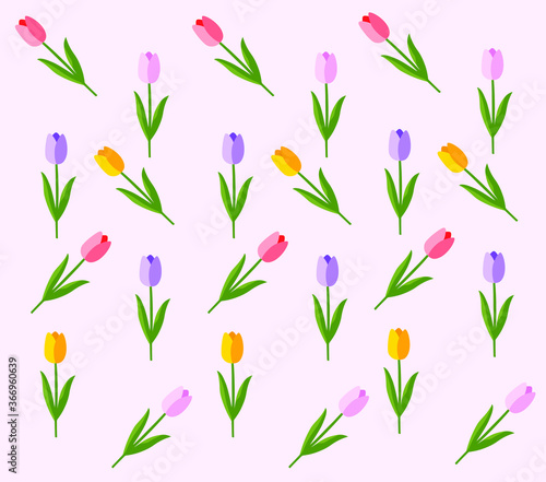 Vector minimalism cute tulips colorful background spring and summer pattern