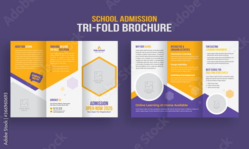 School admission tri-fold brochure template. Kids back to school education brochure cover layout