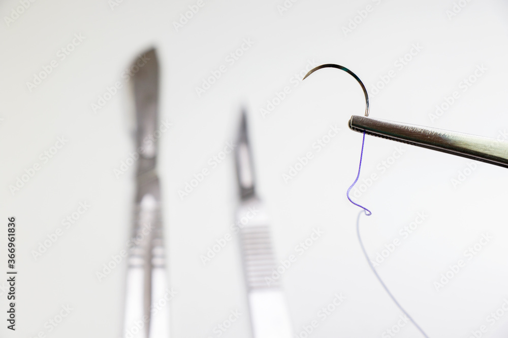 Dissection Kit - Absorbable suture, polyglycolic acid. Surgery operation equipment, knife, needle and suture. Dissection Kit - Absorbable suture, polyglycolic acid. Surgery operation equipment, knife, needle and suture.