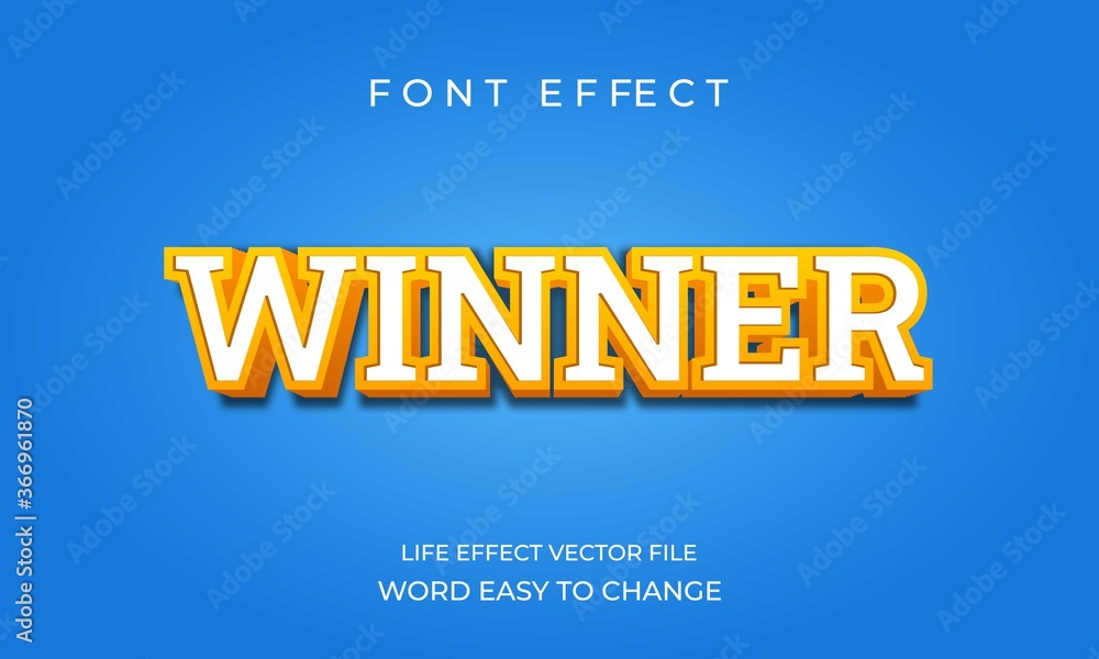 Winner text effect. Yellow text effect game theme vector design. easy to change text and font