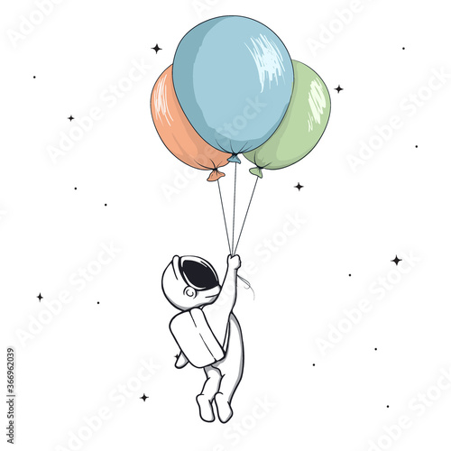 Astronaut keeps balloons