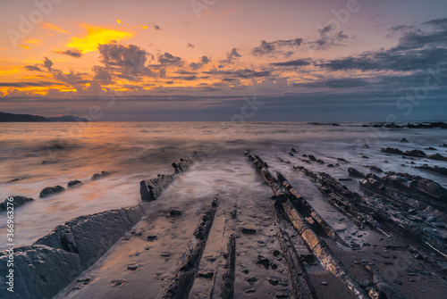 Long exposure in the Geopark called Flysch on the Sakoneta beach in the town of Deba  at the western end of the Basque Coast Geopark  Guip  zcoa. Basque Country