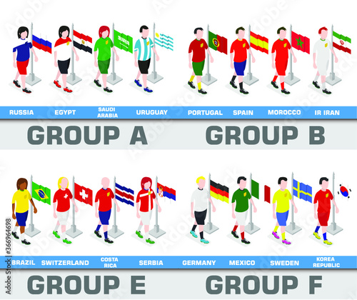 Set of isometric football players 