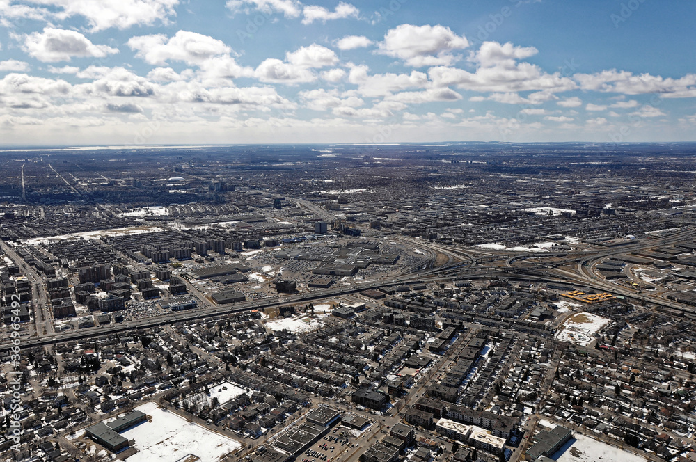 Aerial view of a insdutrial area of Montreal in winter. Aerial view of a insdutrial area of Montreal in winter.