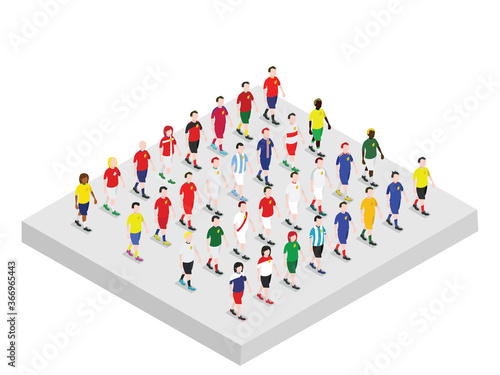 Set of isometric football players 
