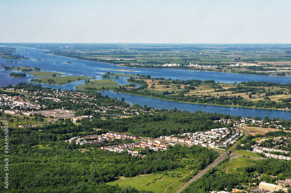 Aerial view of the St. Lawrence River east of Montreal