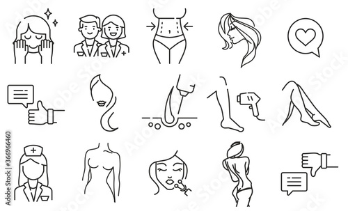Beauty industry cosmetology procedures icon set