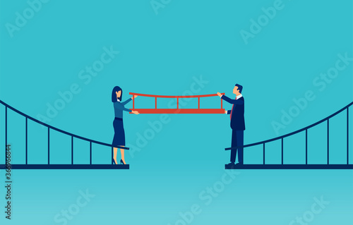 Vector of a businessman and a businesswoman connecting the bridge with a missing part