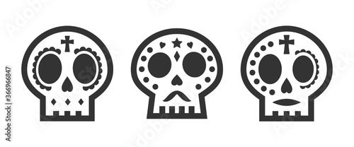 Cute sugar skull icon for the Day of the Dead decorations.